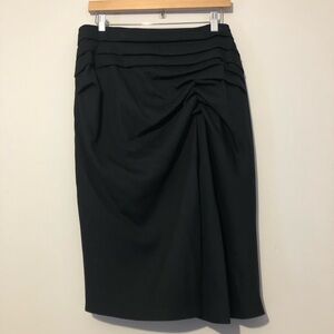 Escada Size 40 Black Pleated Wool Women’s 10 Raunched Pencil Skirt